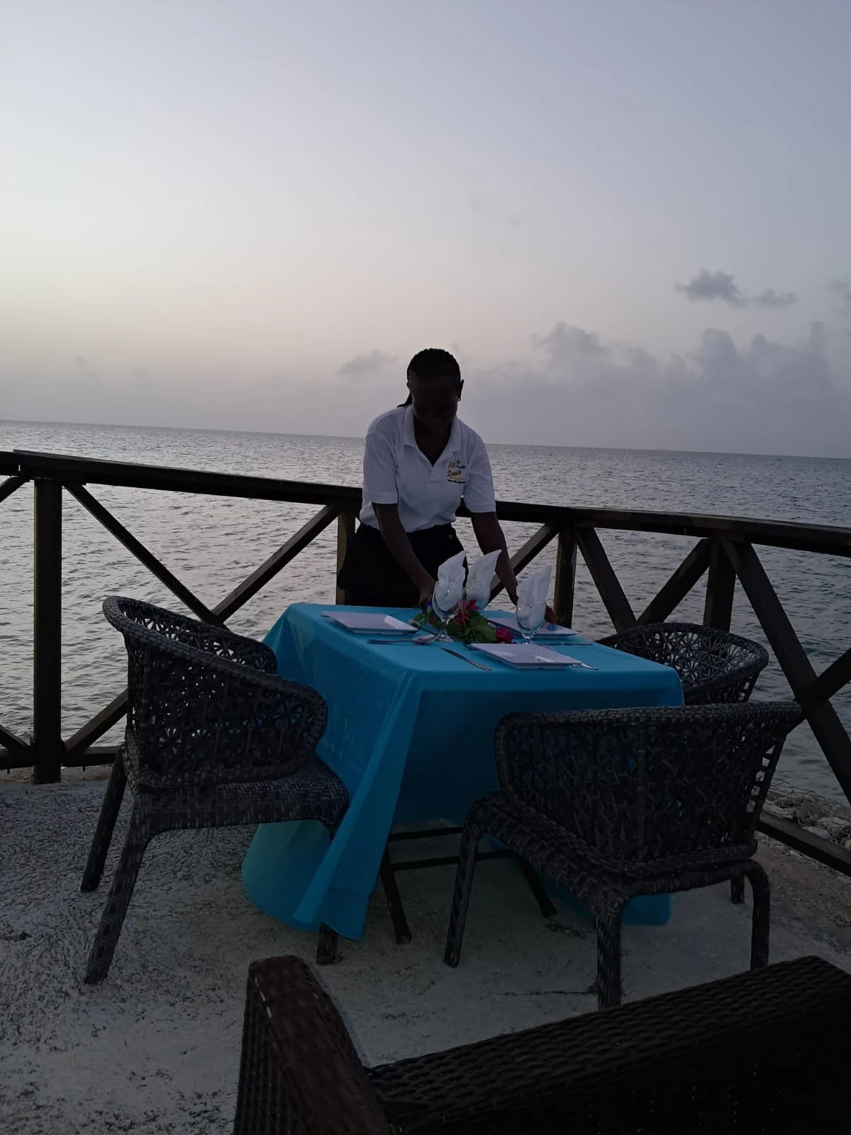 Setting the table at Seaside Terrace, just before dusk